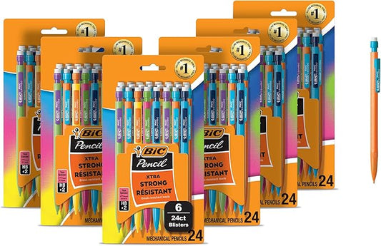 BIC Xtra Strong Mechanical Pencils with Erasers, Thick Point (0.9mm), 144-Count Bundle, Bulk Mechanical Pencils for School or Office Supplies