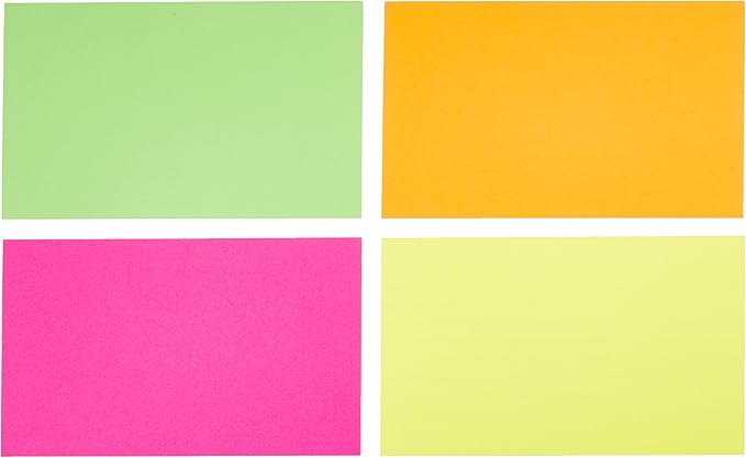 Amazon Basics Ruled Index Flash Cards for Studying and Note Taking, Color Coding, Assorted Neon Colors, 3" x 5", 300-Count