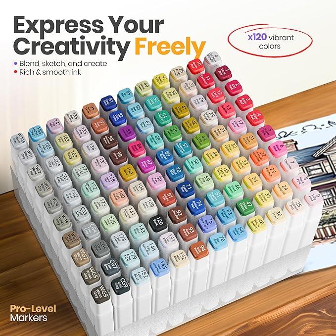 JACK BROWN 120 Colors Alcohol Markers Set with Fine & Chisel Dual Tip - Professional Art Markers for Adults & Kids, Perfect for Drawing, Sketching, Coloring & Animation - Includes Durable Marker Case
