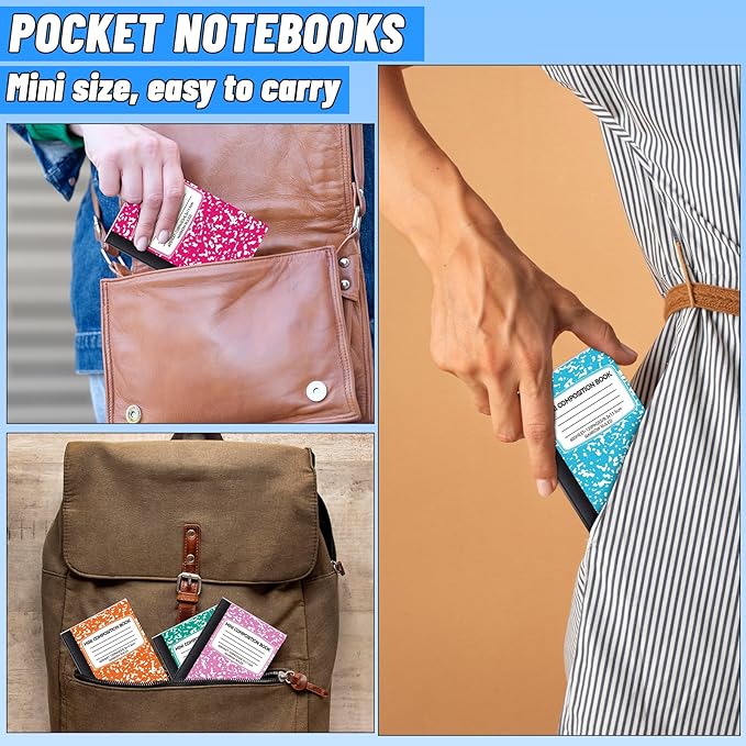 72 Pack Mini Composition Notebooks Bulk College Ruled Half Composition Notebook Narrow Ruled Small Pocket Marble Journal 8 Colors-4.5" x 3.25"-60 Sheets for Students Office School Supplies