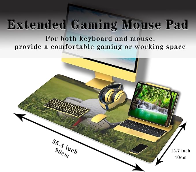 Large Desk Pad Green Big Desk Mat, Pc Mouse Pads Men¡¯s Office Accessories Gaming Desk Mats, Chic Office Desk Accessories Waterproof Non-Slip Rubber Base, 35.4 X 15.7 inch for Work/Game/Office