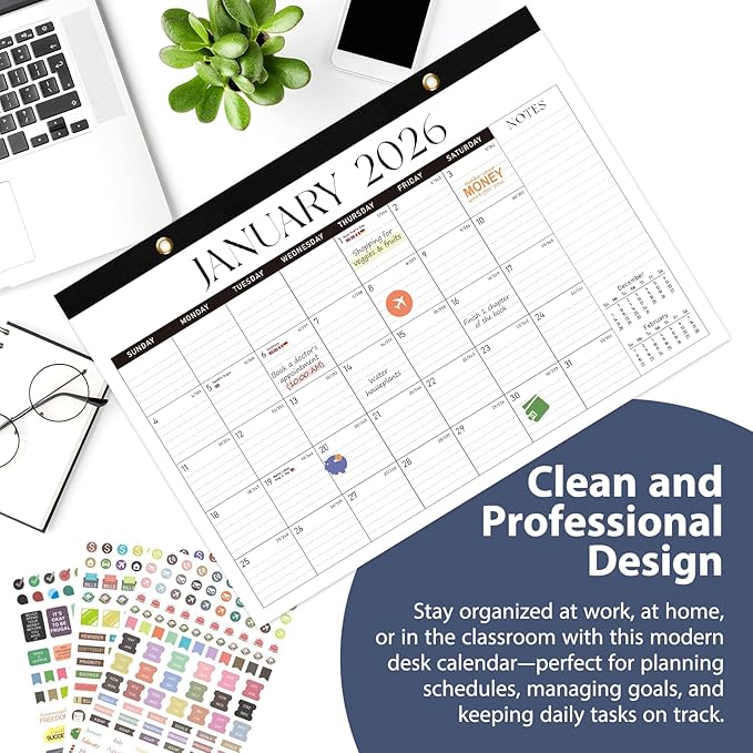 2026 Desk Calendar, Large Desktop/Wall Monthly Calendar (Jan. 2026 - Jun. 2027) 17'' x 12'' Personal Desk Planner for Teacher Family School Office Supplies