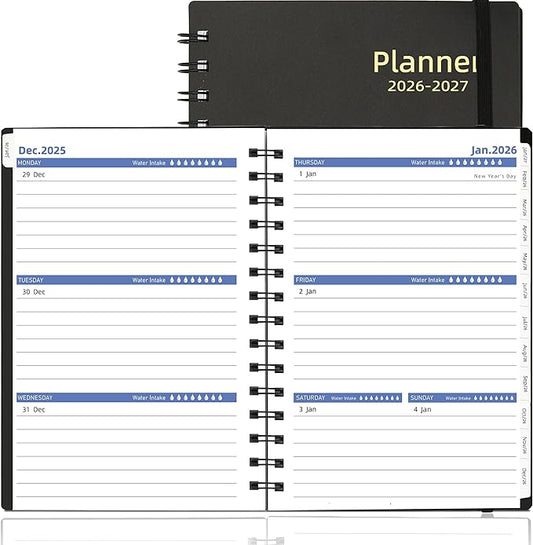 Daily Planner 2026-2027, 2026 Planner Weekly & Monthly, from Jan 2026-Jun 2027, 18 Month Calendar 2026 Planner with Tabs, A5 Size, Black
