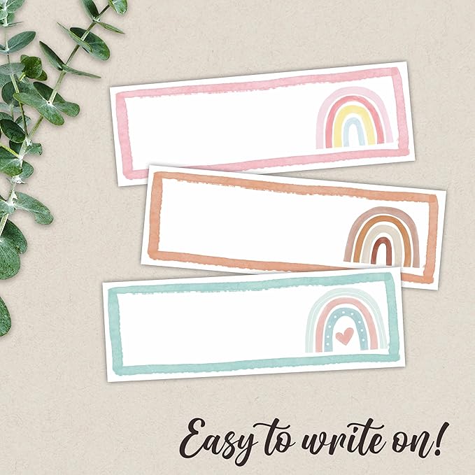 Self-Adhesive Student Name Tags -Boho Rainbow Name Plate Stickers for Teens - 45 Pcs Funny Multipurpose Name Label Favors Decorations & Supplies for Classroom Desks Bulletin Boards School-A01