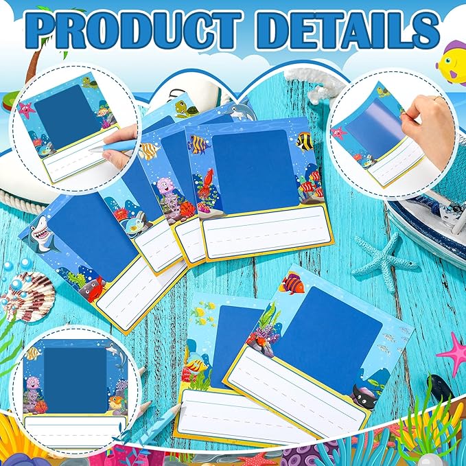 48 Pcs Photo Nameplates for Desk Name Tags Labels Stickers with Photo Space Self-Adhesive Labels Bulletin Board Colorful Indoor Decoration for Desk Bins Cubbies Office Supplies(Ocean)