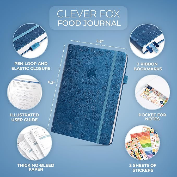 Clever Fox Food Journal - Daily Food Diary, Meal Planner to Track Calories & Nutrients, Weight Tracker Notebook, A5 (Mystic Blue)