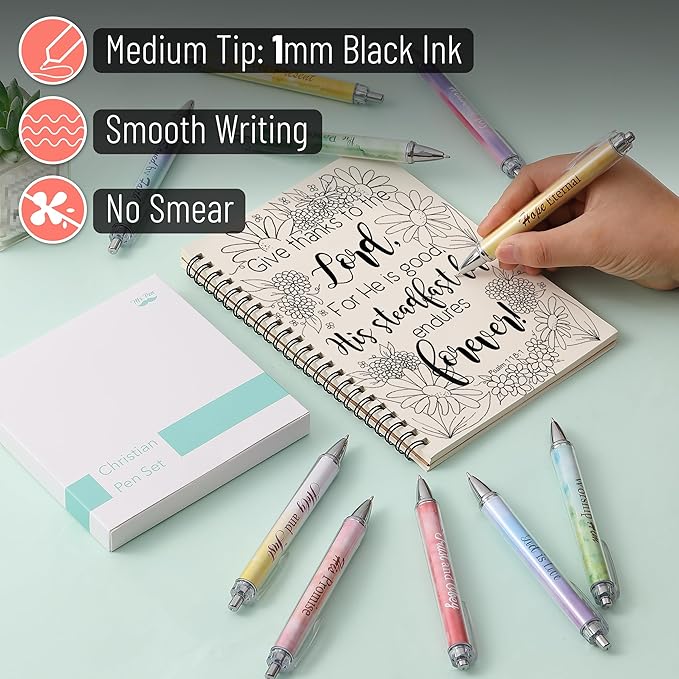 Mr. Pen- Christian Pen Set, 10 Pack, Gradient Style, Black Ink, Bible Verse Pens, Christian Pens for Women