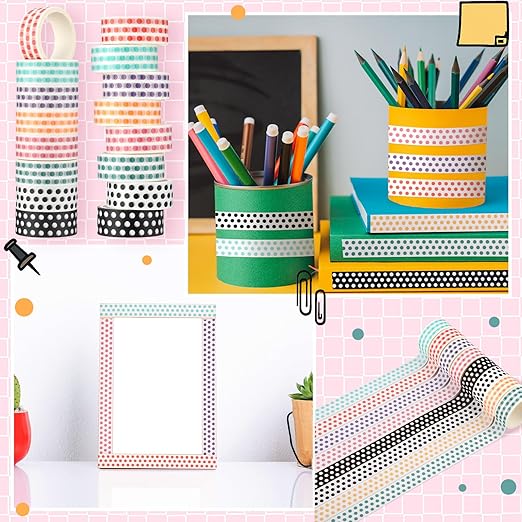 Janlaugh 24 Rolls Polka Dot Washi Tape Valentine's Day Easter Gifts Colorful Polka Dot Washi Stickers Bulk for Crafting Gift Journals Planners Scrapbooking Gift Wrapping DIY Crafts Favors