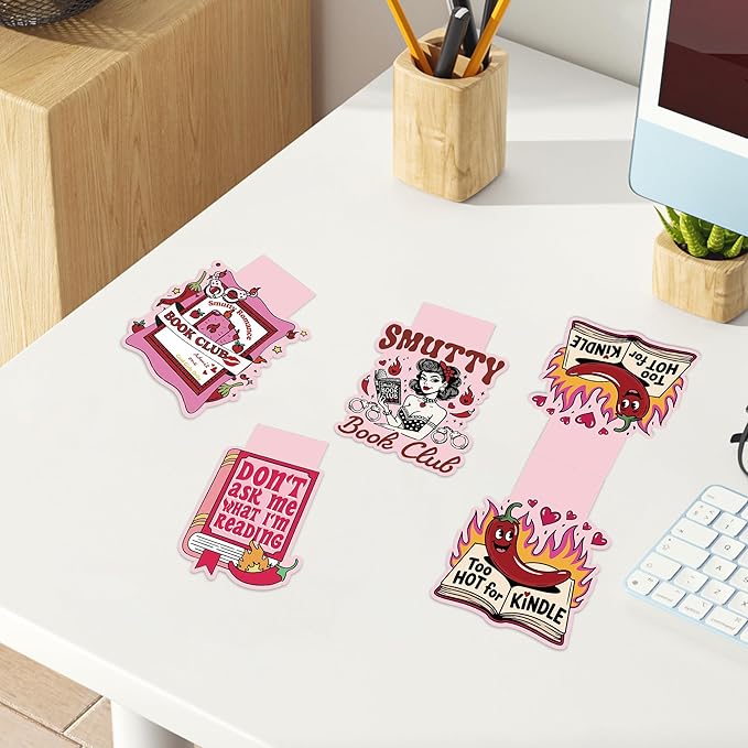Smutty Magnetic Bookmarks for Women, 9 Pcs Funny Spicy Book Mark Clips, Cute Pink Magnet Book Marks for Reading, Smutty Romance Merch Gifts for Christmas Valentine