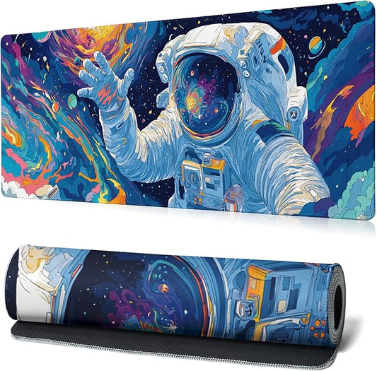 Astronaut Gaming Mouse Pad Abstract Sky Mouse Pad 31.5x11.8 Inch Texture Non-Slip Rubber Base Large Mousepad Stitched Edges Keyboard Mouse Mat Desk Pad for Office and Home