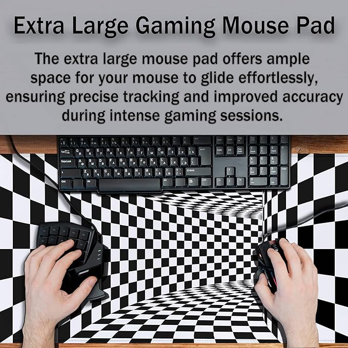 Desk Mouse Pad Black and White Pad for Table, XXL Mouse Pads Gaming Pad, Gaming Keyboard and Mouse Pad Waterproof Non-Slip Rubber Base, 35.4 X 15.7 inch for Work/Game/Office/Home Checkered