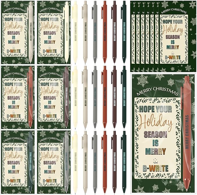 Cholemy 48 Sets Christmas Office Gifts Bulk Christmas Ballpoint Pens with Greeting Cards Classroom Stationery Holiday Gifts for Students Teachers Coworkers Friends Family School Office Supplies