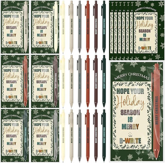 Cholemy 48 Sets Christmas Office Gifts Bulk Christmas Ballpoint Pens with Greeting Cards Classroom Stationery Holiday Gifts for Students Teachers Coworkers Friends Family School Office Supplies