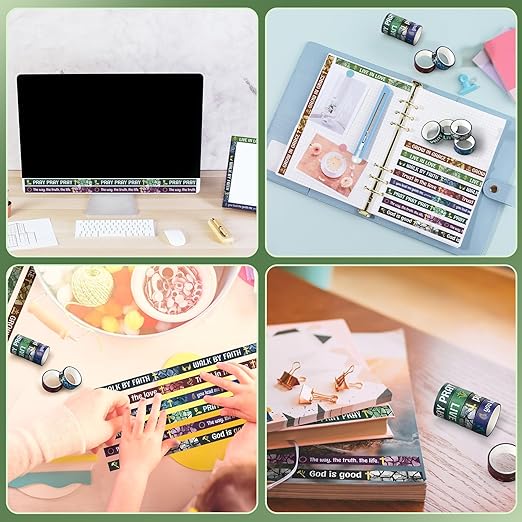 Janlaugh 24 Rolls Christian Washi Tape Gifts Bulk Bible Verse Religious Inspirational Scripture Supplies Cross Washi Tape for Bible Journaling Study Crafting DIY Gifts