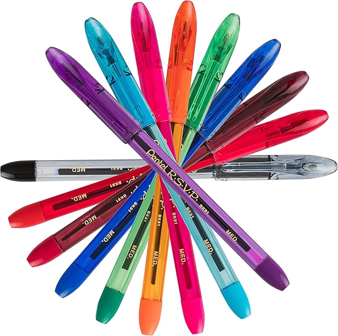 Pentel R.S.V.P. COLORS BallPoint Pen, Medium Line, Black Ink, Pack of 4 (BK91CRBP2A)