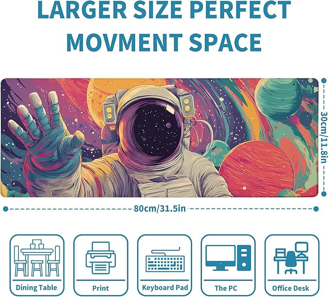 Astronaut Mouse Pad Desk Mat XL Extended Large Gaming Desk Pad Mousepad, Wave Your Hand Computer Laptop Keyboard and Mouse Mat, Desktop Protector Mat for Office and Home 31.5x11.8 in
