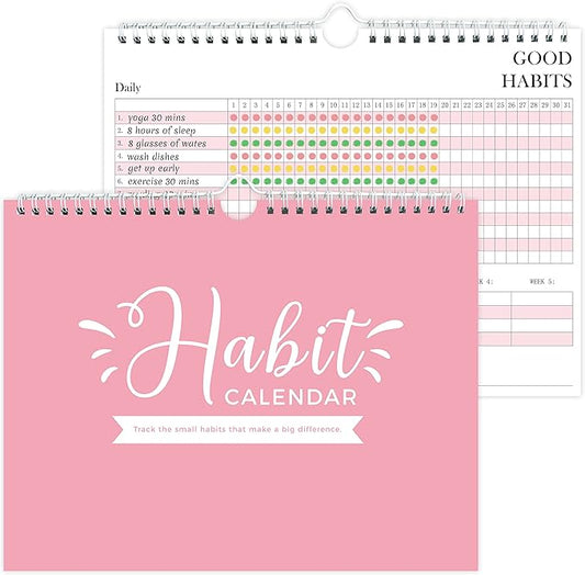 Habit Tracker Journal - Undated Weekly & Monthly Planner with Spiral Binding12Months, 8.5"x11' Pink