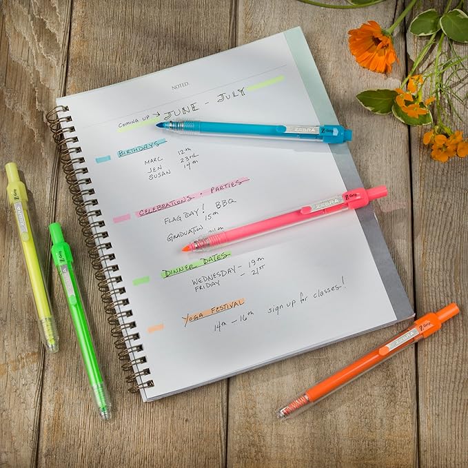 Zebra Pen, Z-Grip Retractable Highlighters, Chisel Tip, Neon Yellow, Transparent Barrel, Click-Style Retractable Design, Built-In Metal Clip, Ideal for School and Office, 12-Pack (71250)