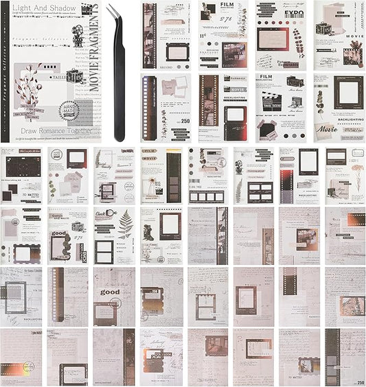 Vintage Washi Stickers Book for Journaling, 180pcs Aesthetic Film Journal Stickers and 20 Sheets Adhesive Scrapbook Papers for Junk Journal Supplies Ephemera Sticker Book for Adults DIY Art Crafts