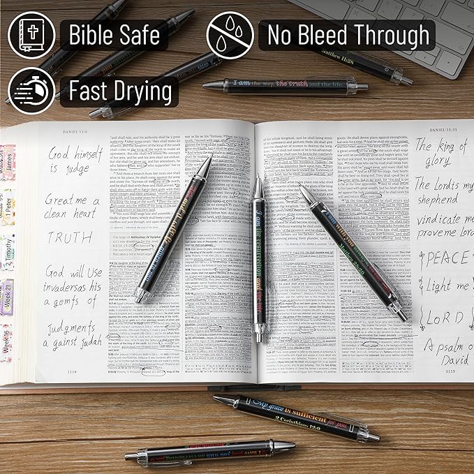 Mr. Pen- Christian Pen Set, 50 Pack, Black Ink, Bible Verse Pens Bulk, for Women Men, Black Style