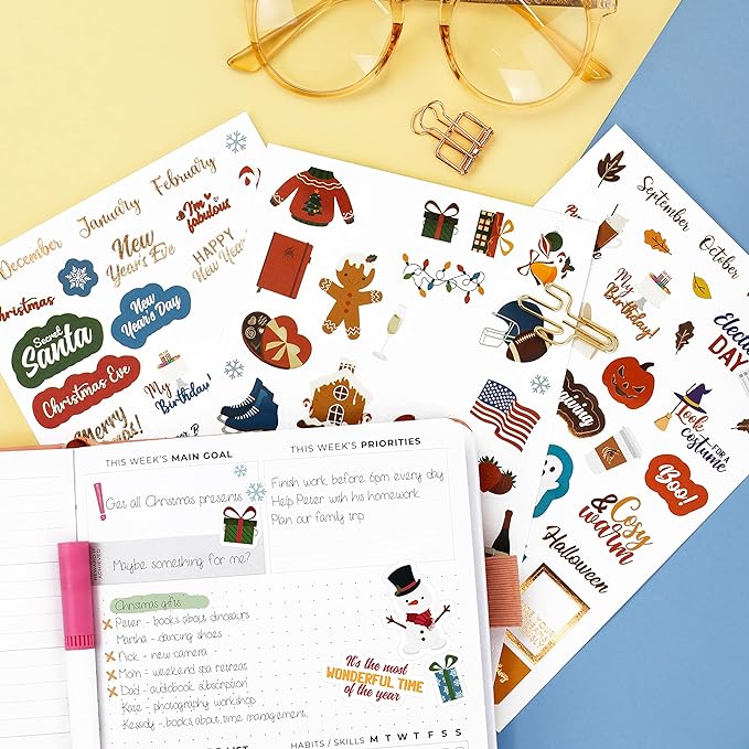 Clever Fox Seasonal Planner Stickers – 600+ Month, Holiday, Washi Tape & Seasons Stickers for Monthly Journal & Calendar – 18 Sheets (Seasonal Pack)