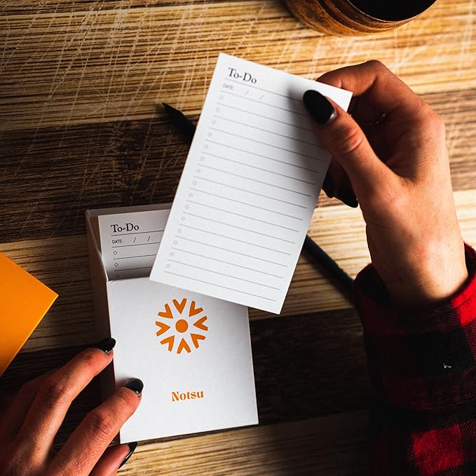 Notsu To Do List Grid Index Card Box 3x5 Set | 50 Task Planner Vertical Notecards with Index Card Holder Case