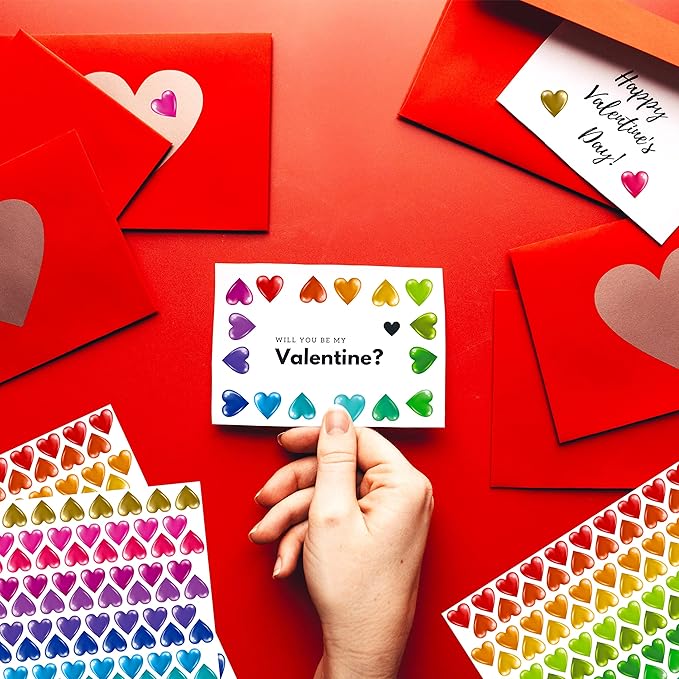 1810 PCS Heart-Shaped Stickers, Colorful Heart Stickers Self-Adhesive Love Decoration Labels in 19 Colors, Use for Valentine's Day, Gifts, Wedding, Anniversary, Award Charts (0.5" Each, 10 Sheets)