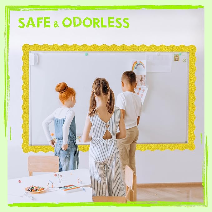 60 Feet Bulletin Board Borders, Golden Glitter Rolled Border Trim Scalloped Board Border with Wavy Line Design Decoration for School, Classroom & Office