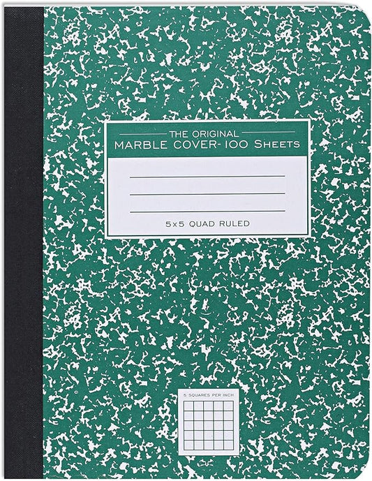 ROARING SPRING Hard Cover Composition Notebook, Green Marble Comp Book, 9.75″ x 7.5″, 5x5 Grid Graph Ruled, 100 Sheets (200 Pages), Made in USA