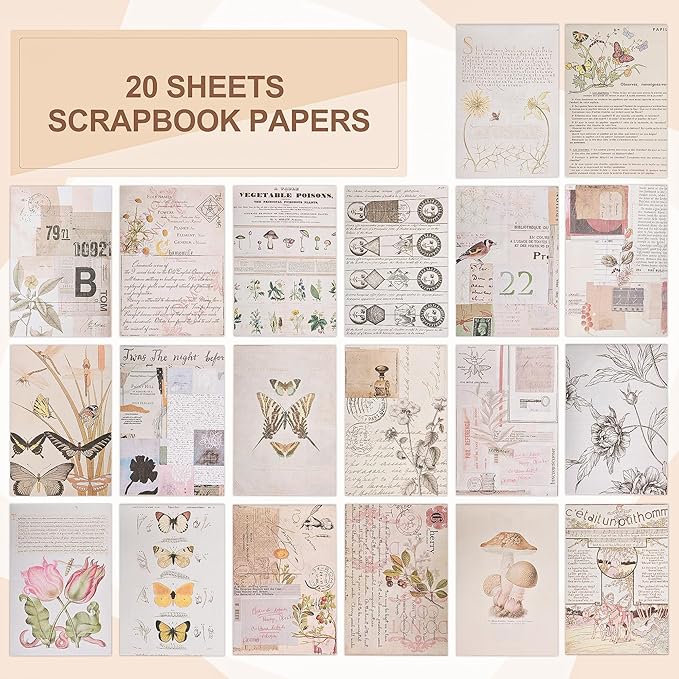 Vintage Journal Stickers - Aesthetic Sticker Book for Journaling & Scrapbooking - 50 Sheets with 30 Stickers & 20 Papers for Bullet Journals