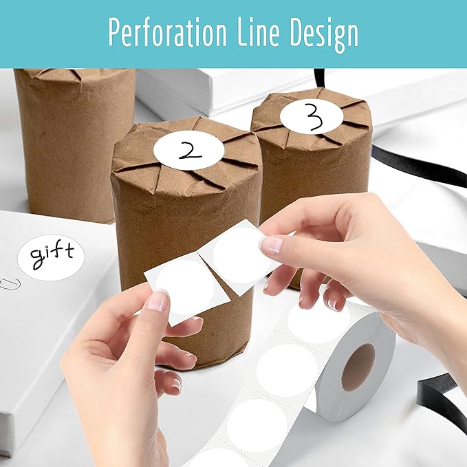 1500 PCS Round Color Coding Labels, White Circle Dot Stickers Self-Adhesive Removable Stickers for Inventory Organize, File Classification with Perforation Line in Roll (3/4" in Diameter)