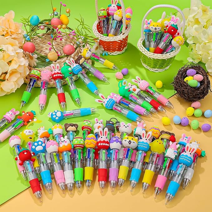 CZWZ 60Pcs Mini Multicolor Pens in One 4-in-1 Cute Pens Bulk for Kids, Ballpoint Pen for Birthdays and Children's Parties, Fun Gifts Assorted Ink Kawaii Pen(Easter)