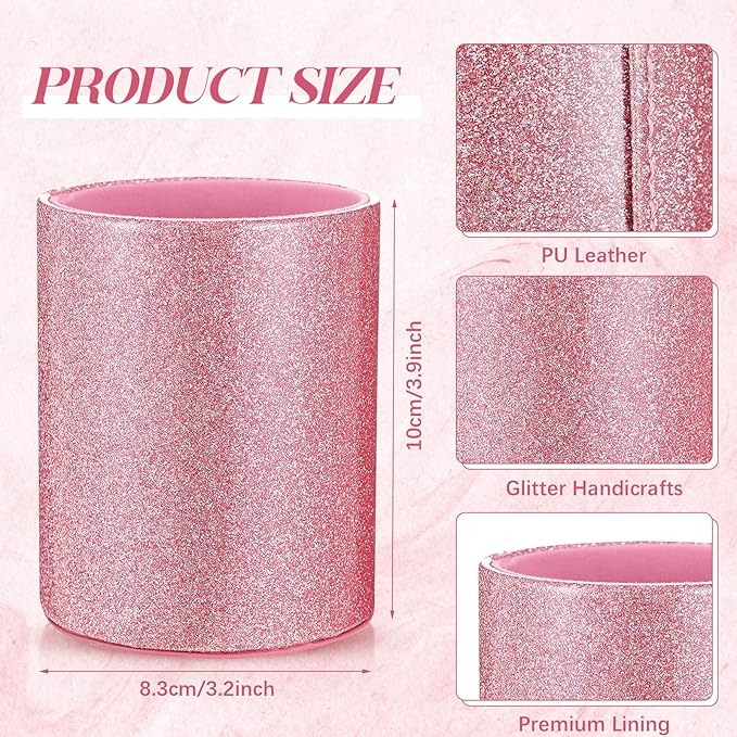 Sabary 8 Pcs Pink Pens with Pen Holder for Desk Glitter Crystal Diamond Cute Ballpoint Fancy Pencil Holder Bling Desk Organizer for Women Girls Gifts School Office Valentine Supplies