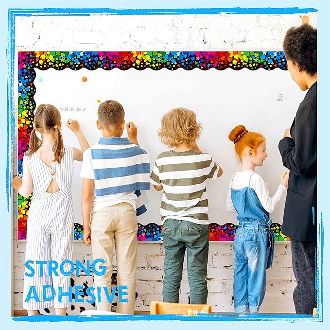 60 Feet Bulletin Board Borders, Self Adhesive Scalloped Confetti Rolled Border Trim Decoration with Strong & Permanent Adhesive for School, Classroom Offices Wall, Desks, Windows, Doors