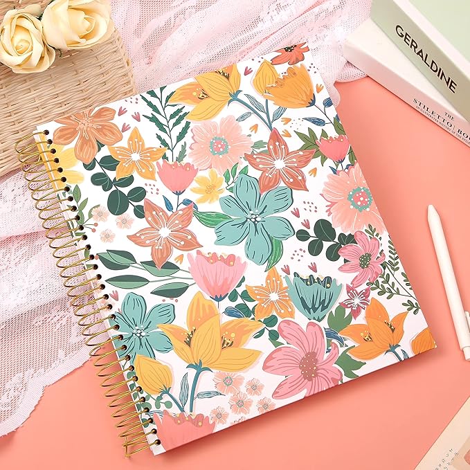CAGIE Hardcover Spiral Notebook College Ruled Aesthetic Spiral Notebook Journal with Large Pockets Note Book for Note Taking Work Women Writing, 8.5 x 11