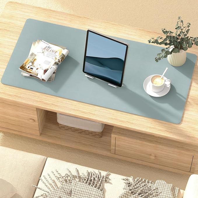 Mouse Pad Desk Protector Mat, Large PU Leather Office Desk Mat, Non-Slip Desk Pad for Keyboard and Mouse, Waterproof Desk Blotter Pad for Writing, Smooth Laptop Desk Pads, Light Teal (15.7''X31.5'')