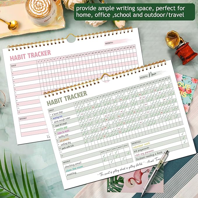 Habit Tracker Calendar, Daily Weekly Goal and Habit Tracker Journal, 12 Months Undated Habits Tracker Planner with Spiral Binding, Boost Productivity Tool and Workout Calendar, 11.7"x8.5"