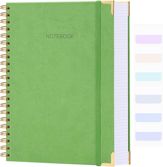 Spiral Notebook, College Ruled Notebook Journal, 8.5” x 11”, 300 Pages Leather Writing Journal for Women Men, A4 Hardcover Notebook for Work School, 24pcs Index Tabs, Green2