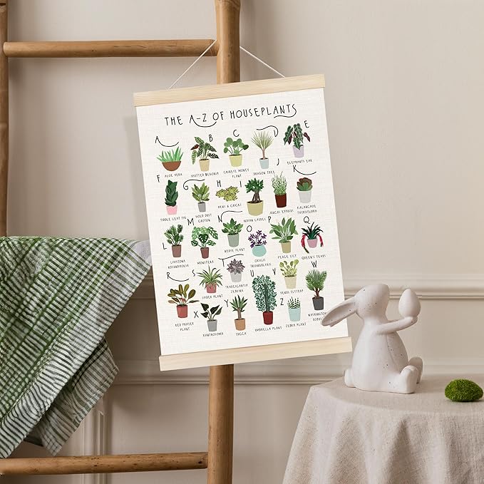 Koesus The A-Z of Houseplants Alphabet Wall Art Poster Hanger Frame 12x16 Inch, Gifts for Plant Lovers, Types of Houseplants Educational Canvas Pictures Prints Framed Wall Decor for Home Classroom