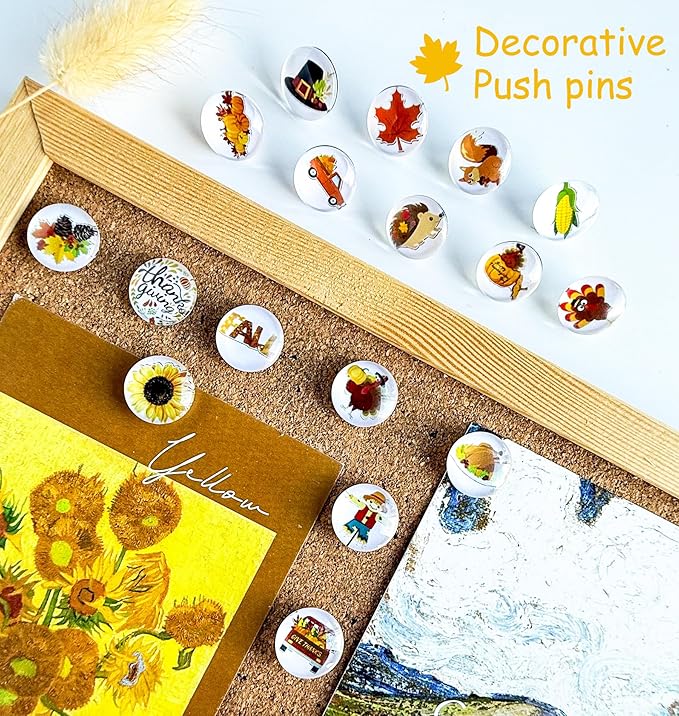 24Pcs Thanksgiving Decorative Push Pins Fall Theme Thumbtacks for Photo Wall, Bulletin Board, Whiteboard,Feature Wall, Cork Board, Map, Office or Home Decor (Thanksgiving)