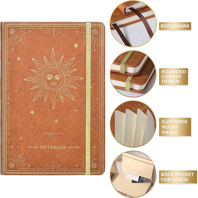 Artfan Ruled Notebook/Journal – Premium Thick Paper Faux Leather Classic Writing Notebook with Pocket + Page Dividers Gifts, Banded, Large, 144 Pages, Hard Cover, Lined (5.8''x 8.4'') - Brown