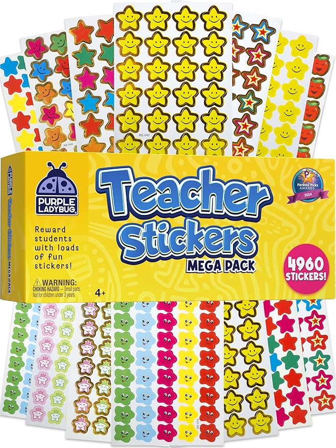 PURPLE LADYBUG Teacher Stickers for Students - 4960 Reward Stickers for Kids Classroom Supplies, Teacher Must-Haves for Classroom Reward Charts, Star, Back to School Gift