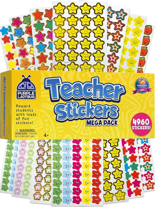 PURPLE LADYBUG Teacher Stickers for Students - 4960 Reward Stickers for Kids Classroom Supplies, Teacher Must-Haves for Classroom Reward Charts, Star, Back to School Gift