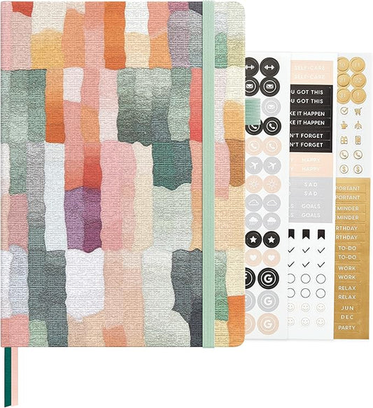 &And Per Se Bullet Dotted Journal, A5 Hardcover Aesthetic Notebook – 160 Pages 100gsm Thick Dot Grid Paper, 3 Sticker Sheets – Gift-Ready Journaling Kit for Women (Colorful Stripes)