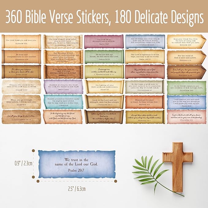 360PCS Bible Verse Stickers, 180 Retro Typewriter Style Designs Christian Religious Stickers Inspirational Vintage Waterproof Labels for Scrapbooks, Bottles, Computer, Planner, Diary, Laptop