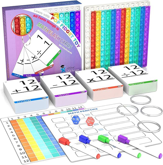 COOVA Math Games for Kids - Flash Cards for Kids - Pop it Practice with Addition, Subtraction, Multiplication & Division - Ideal for Math Learning and Skill Building.