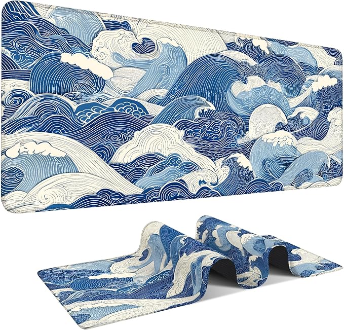 Ocean Waves Extended Gaming Mouse Pad 35.4 x 15.7 Inch – Stylish Desk Mat for Gaming, Office, and Study with Non-Slip Rubber Base