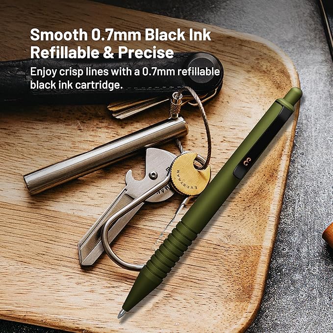 Everyman OD Green Super Matte Mini Click Pen | Compact Refillable 0.7mm Gel Pen with Premium Grip | Pocket-Size Metal EDC Pen for Travel, Office, Journaling & Everyday Writing
