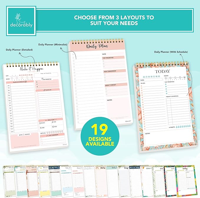 Decorably 52 Sheets Nude Pink Undated Daily To Do List Notepad, 6.5x10in Spring-Bound Easy Tear-Off Design, with Priorities, Checklist, Agenda, Reminders, Notes - Home, School, Office