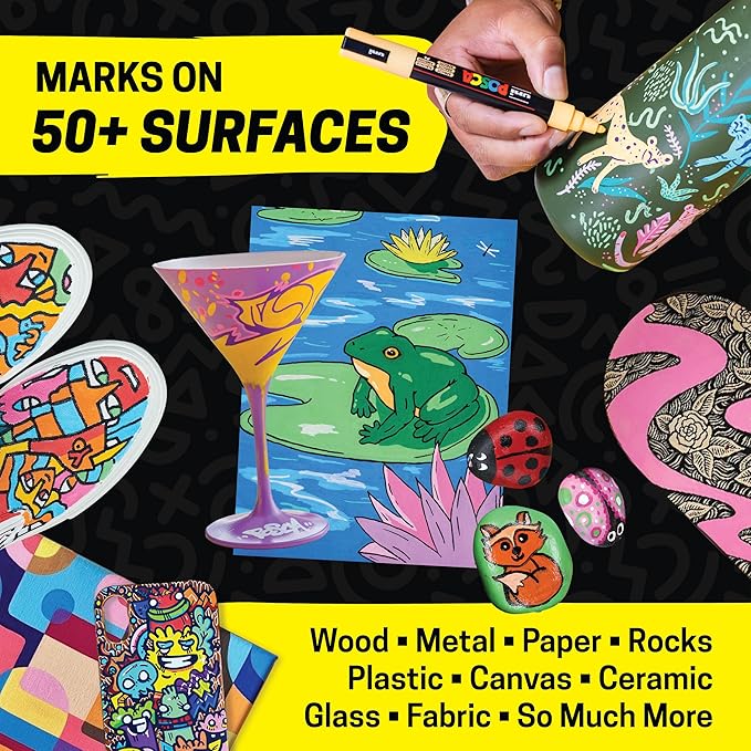 Posca Exclusive 5M Paint Markers Gift Set of 16 with Carrying Case, Great for Kids and Adults, Acrylic Art Markers for Coloring Decorations, Canvas, Wood, Glass and Metal